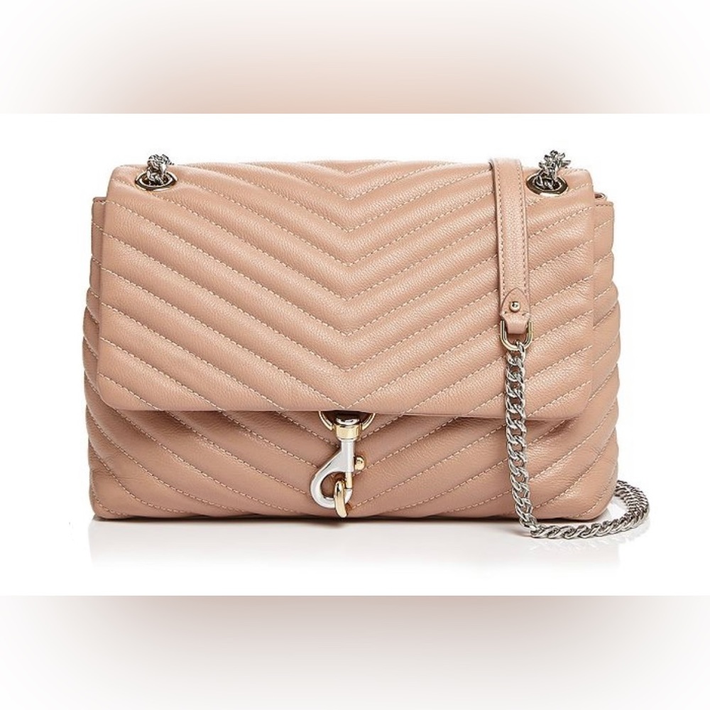 REBECCA MINKOFF EDIE MEDIUM CONVERTIBLE LEATHER SHOULDER BAG IN DOE/SILVER/GOLD